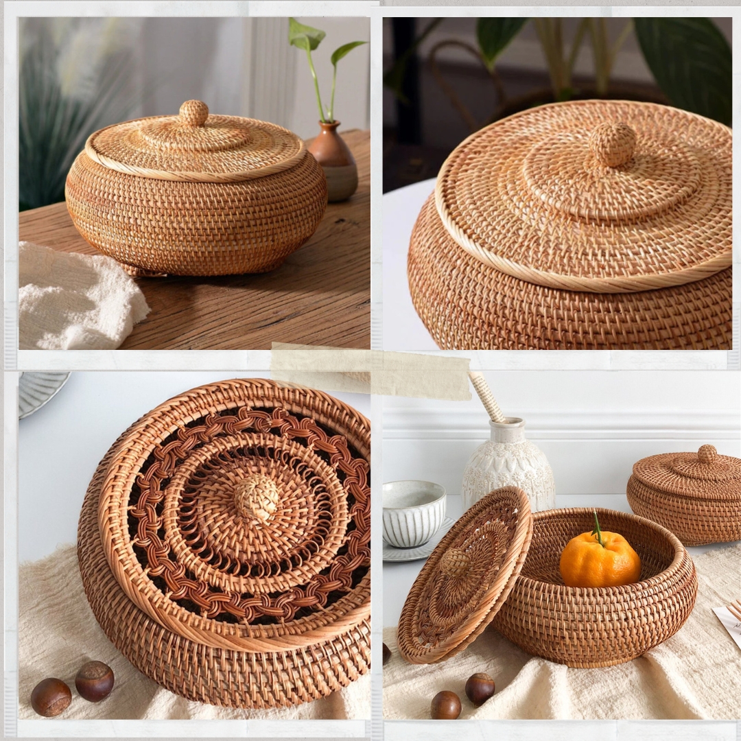 Hộp mây có nắp - Rattan basket with lid