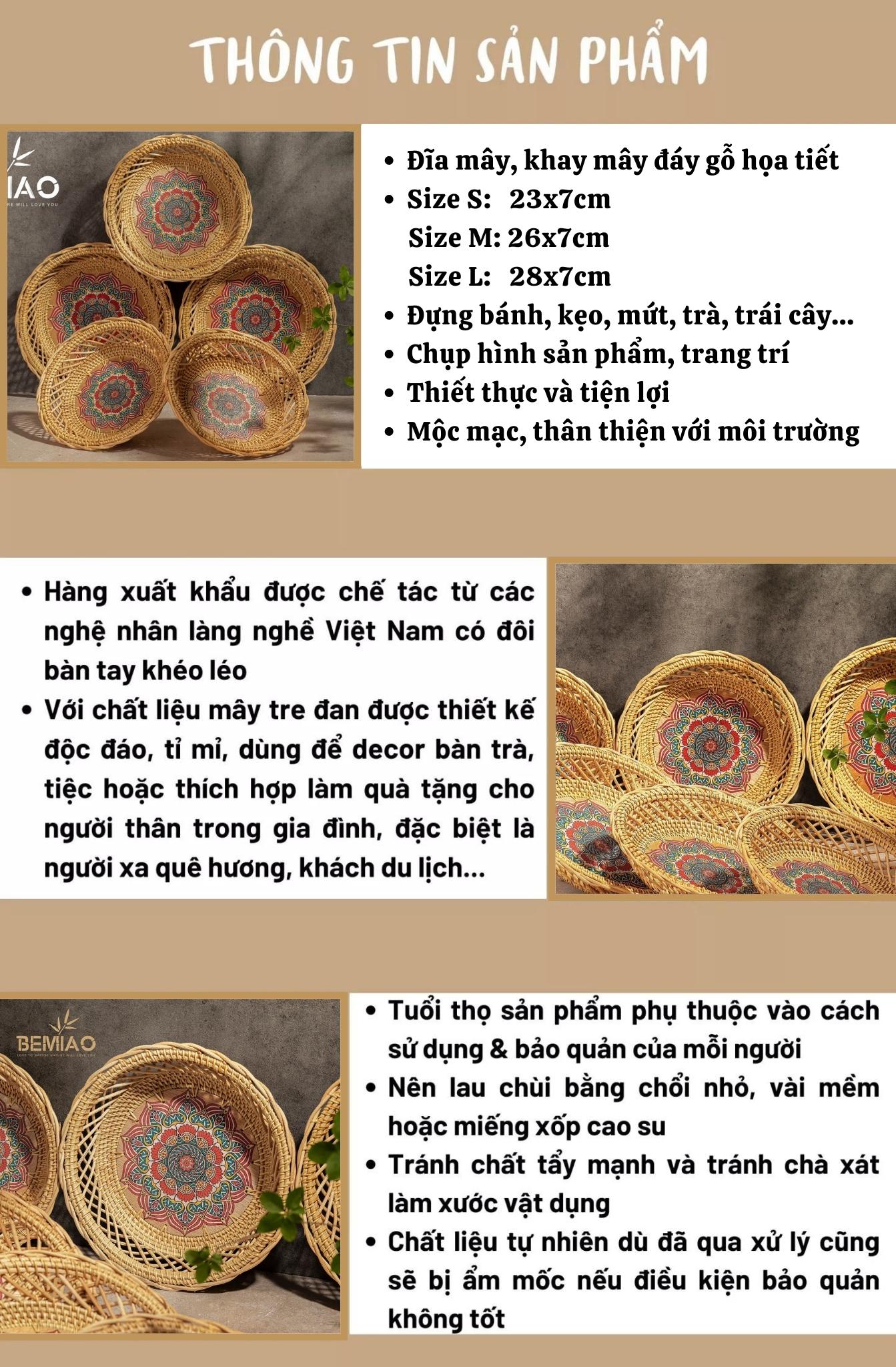 Khay tròn đáy gỗ họa tiết - Round tray with wooden bottom - Image 9