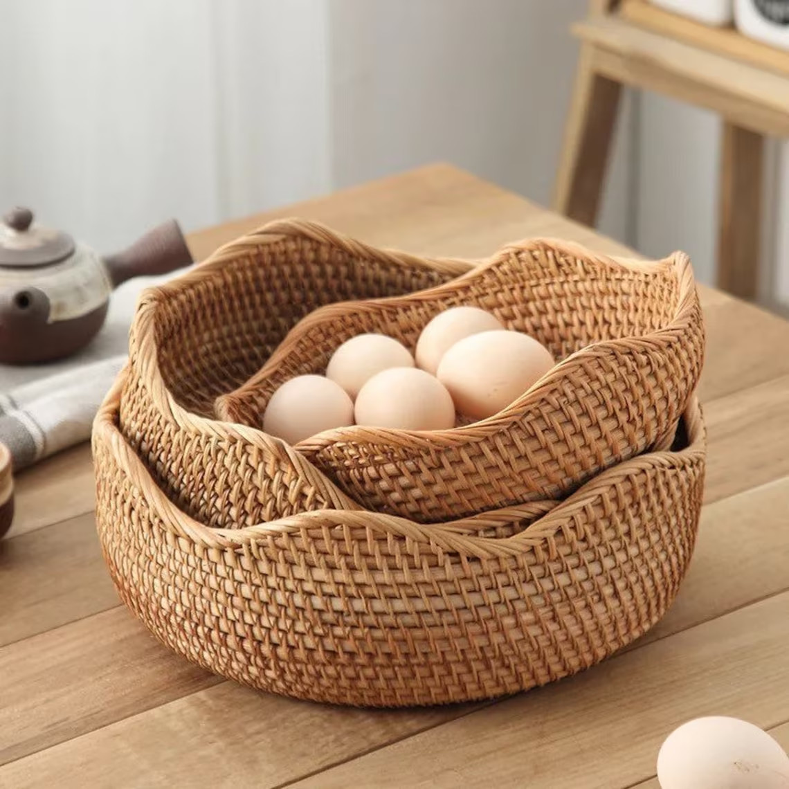 Rổ vành sóng trơn - Wicker basket with wavy edges